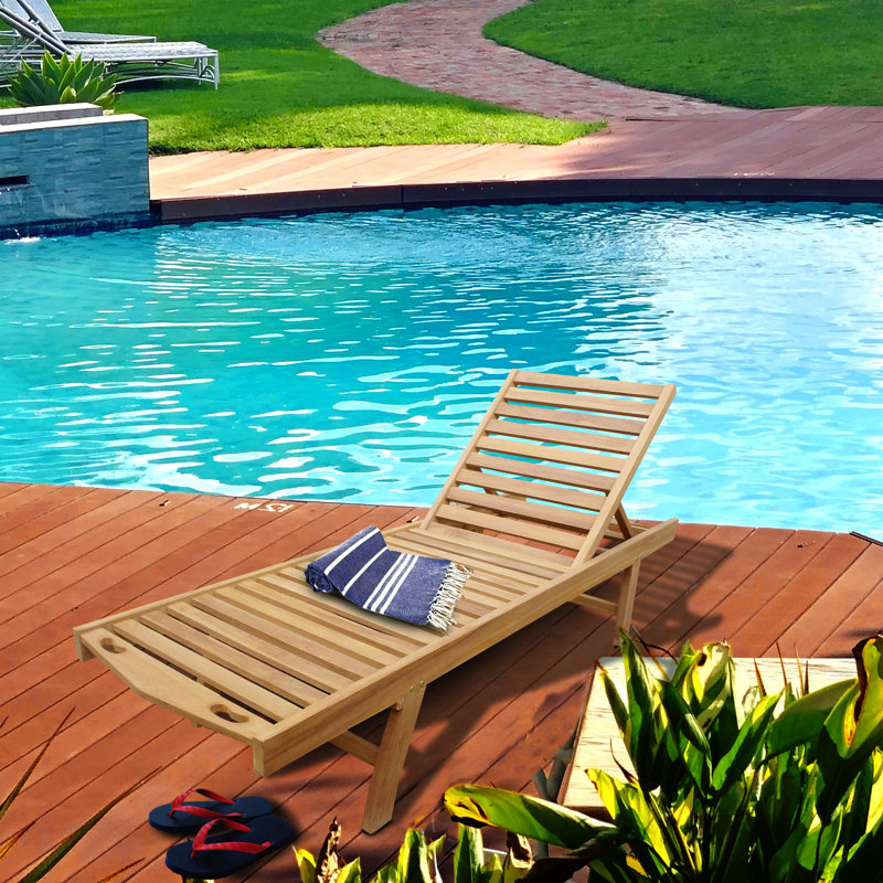 Highland Dunes Cosme Pool Reclining Teak Chaise Lounge Reviews Wayfair